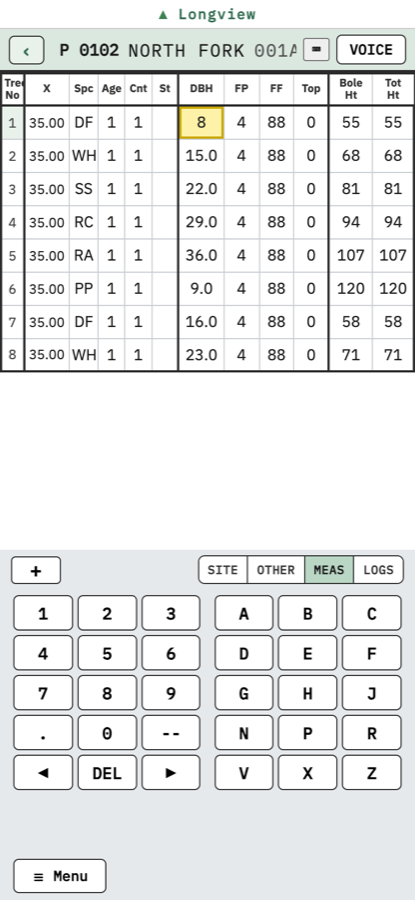 Longview Field data-entry screen